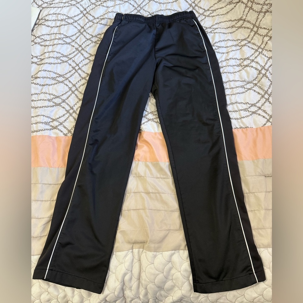 Black Flared Track Pants with White Lines